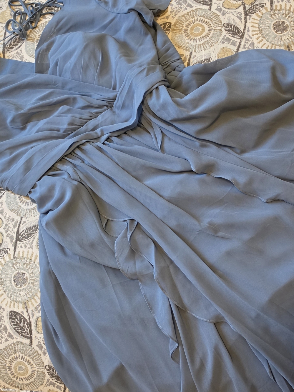 Elegant Slate-Blue Maxi Dress with Ruching by